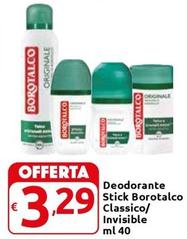 Offerta per Borotalco - Deodorante Stick Classico/Invisible a 3,29€ in Carrefour Express