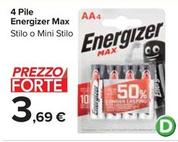 Offerta per Energizer - 4 Pile Max a 3,69€ in Carrefour Market