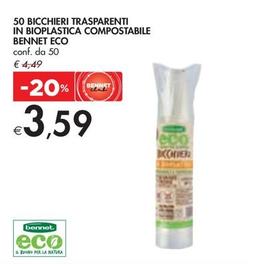 Offerta per Bennet Eco - 50 Bicchieri Trasparenti In Bioplastica Compostabile  a 3,59€ in Bennet