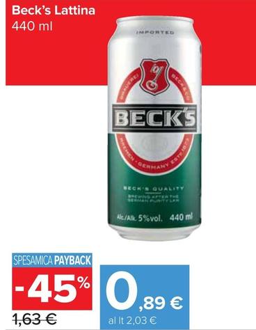 Offerta per Becks - Lattina a 0,89€ in Carrefour Express