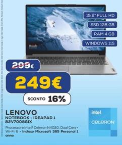 Offerta per Lenovo - Notebook-Ideapad 1 82V7008GIX a 249€ in Euronics