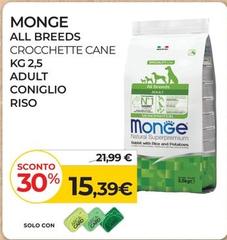 Offerta per Monge - All Breeds Crocchette Cane Kg.2.5 Adult Coniglio Riso a 15,39€ in Arcaplanet