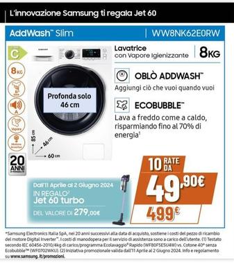 Offerta per Samsung - AddWash™ Slim WW8NK62E0RW  a 499€ in Expert