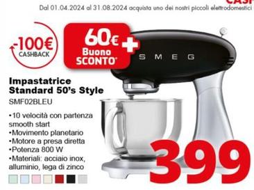 Offerta per Smeg - Impastatrice Standard 50's Style – Nero LUCIDO – SMF02BLEU a 399€ in Comet