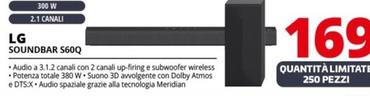 Offerta per LG - Soundbar S60Q 300W 2.1 canali, Dolby Atmos Virtual, 4K Pass Through, NOVITÀ 2022 a 169€ in Comet