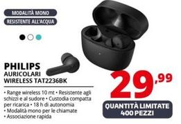 Offerta per Philips - 2000 series TAT2236BK Auricolare Wireless In-ear Musica e Chiamate Bluetooth Nero a 29,99€ in Comet