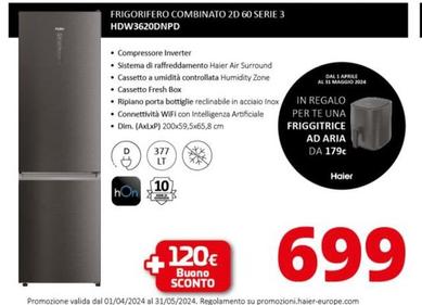 Offerta per Haier - 2D 60 Serie 3 HDW3620DNPD Libera installazione 377 L D Argento a 699€ in Comet