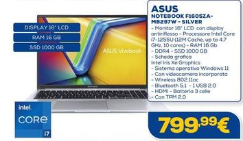 Offerta per Asus - Notebook F1605ZA MB297W Silver a 799,99€ in Euronics
