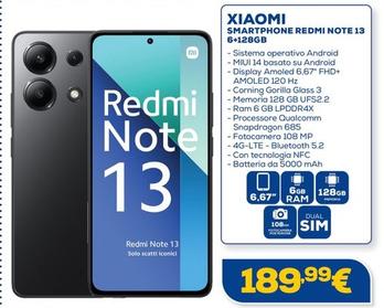 Offerta per Xiaomi - Smartphone Redmi Note 13 6+128Gb a 189,99€ in Euronics
