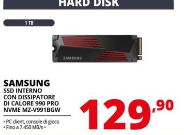 Offerta per Samsung - Ssd Interno Con Dissipatore Di Calore 990 Pro NVME MZ-V991BGW a 129,9€ in Comet