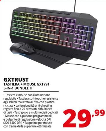 Offerta per Trust - Gx Tastiera + Mouse GXT791 3-In-1 Bundle It a 29,99€ in Comet