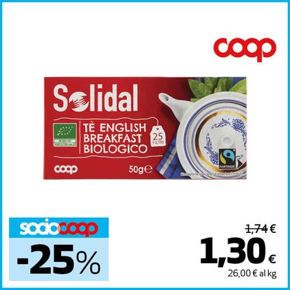 Offerta per TÈ ENGLISH BREAKFAST BIOLOGICO SOLIDAL COOP in Superstore Coop