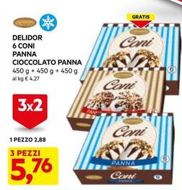 Offerta per Delidor - 6 Coni Panna Cioccolato Panna a 2,88€ in Dpiu