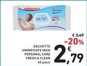 Offerta per Fresh & Clean - Salviette Umidificate Maxi Personal Care a 2,79€ in Spazio Conad