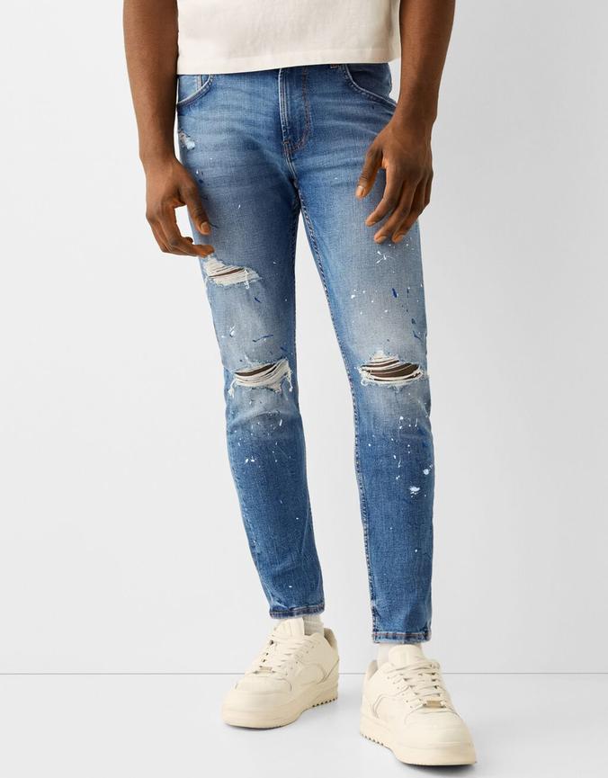 Offerta per Jeans skinny fit strappati effetto pittura a 35,99€ in Bershka