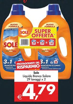Offerta per Sole - Liquido Bianco Solare 29 Lavaggi X 2 a 4,79€ in Decò