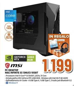 Offerta per Msi - Pc Desktop Mag Infinite S3 13NUC5-1058IT  a 1199€ in Expert