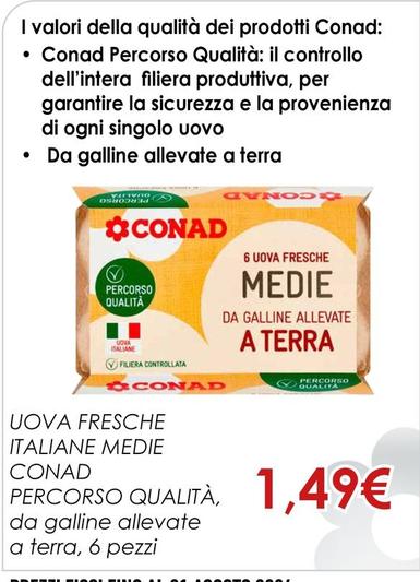 Offerta per Conad - Uova Fresche Italiane Medie Percorso Qualità a 1,49€ in Conad