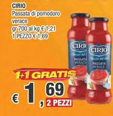 Offerta per Cirio - Passata Di Pomodoro Verace a 1,69€ in Crai