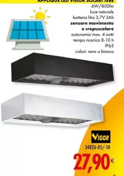 Offerta per Vigor - Applique Led Solari Tebe  a 27,9€ in Mon Bricolage