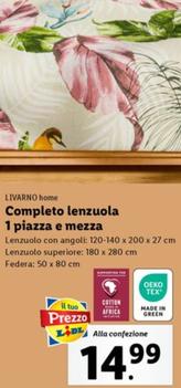Offerta per Livarno Home - Completo Lenzuola 1 Piazza E Mezza a 14,99€ in Lidl