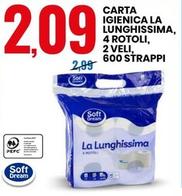Offerta per Soft Dream Carta Igienica La Lunghissima, 4 Rotoli, 2 Veli, 600 Strappi a 2,09€ in Eurospin