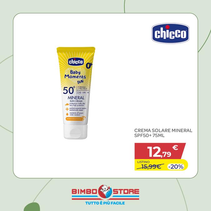Offerta per Chicco crema solare mineral spf 50+ 75 ml in Bimbo Store