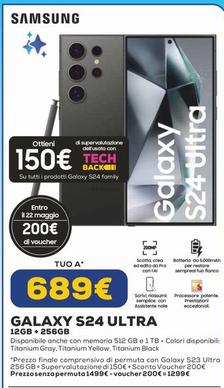 Offerta per Samsung - Galaxy S24 Ultra 12Gb + 256Gb a 1499€ in Euronics