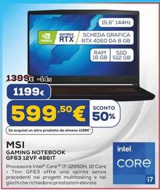 Offerta per Msi - Gaming Notebook  GF63 12VF 486IT a 1199€ in Euronics