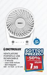 Offerta per Dictrolux - Ventilatore Portatile Usb Ricaricabile a 7,99€ in Happy Casa Store