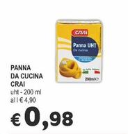 Offerta per  Crai - Panna Da Cucina  a 0,98€ in Crai