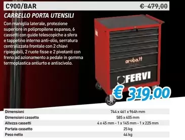 Offerta per C900/Bar Carrello Porta Utensili a 319€ in Fervi