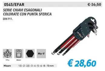 Offerta per Serie Chiavi Esagonali Colorate Con Punta Sferica a 28,6€ in Fervi