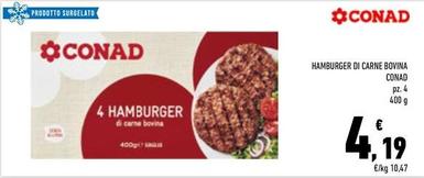 Offerta per Conad - Hamburger Di Carne Bovina  a 4,19€ in Conad