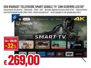 Offerta per Eko - K500UGT Televisore Smart Google Tv Con Schermo Led 50"  a 269€ in Famila Superstore