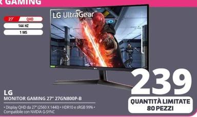 Offerta per LG - Monitor Gaming 27" 27GN800P-B a 239€ in Comet
