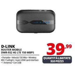 Offerta per D Link - Router Mobile DWR-932 4G Lte 150 Mbps a 39,99€ in Comet
