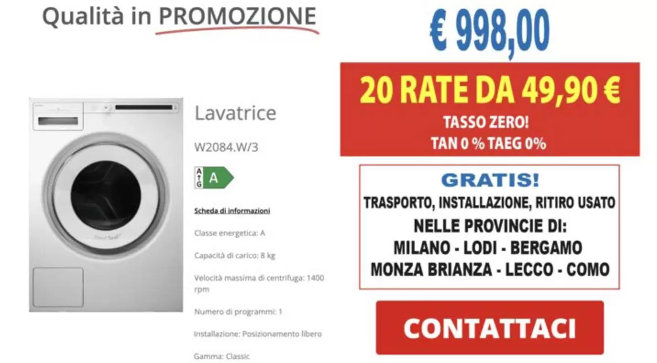 Offerta per Lavatrice - 20 Rate Da W2084w33 a 998€ in CDE Elettrodomestici