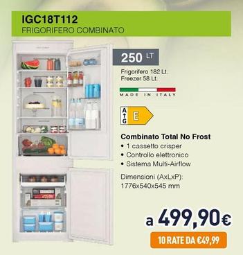 Offerta per Ignis - IGC18T112 Frigorifero Combinato a 499,9€ in Unieuro