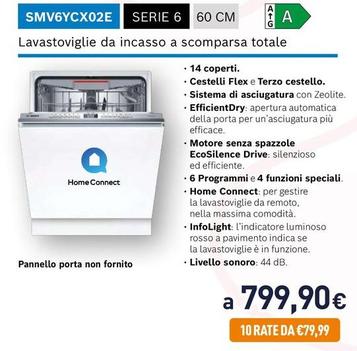 Offerta per Bosch - SMV6YCX02E Serie 6 Lavastoviglie Da Incasso A Scomparsa Totale  a 799,9€ in Unieuro