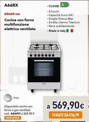 Offerta per Glem Gas - A66RX 60x60 Cm Cucina Con Forno Multifunzione Elettrico Ventilato  a 569,9€ in Unieuro