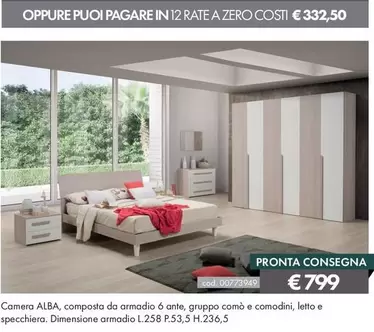 Offerta per Camera Alba , Composta Da Armadio 6 Ante, Gruppo Como E Comodini, Letto E Specchiera, Dimensione Armadio a 799€ in Nuovarredo