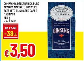 Offerta per Compagnia Dell'arabica - Puro Arabica Macinato Con Vero Estratto Al Ginseng Caffè Macinato a 3,5€ in Galassia