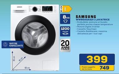 Offerta per Samsung - WW80A9A6S211 Lavatrice Caricamento Frontale 8 Kg 1200 Giri/min A Bianco a 399€ in Euronics