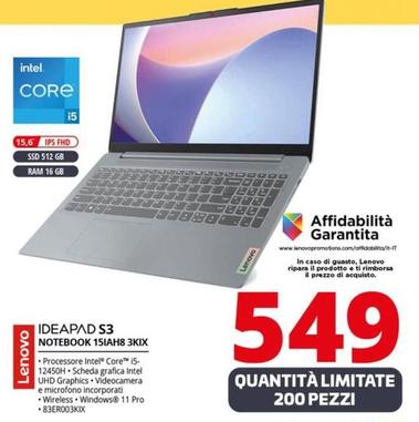 Offerta per Lenovo - Ideapad S3 Notebook 15IAH8 3KIX a 549€ in Comet