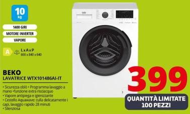 Offerta per Beko - WTX101486AI-IT Lavatrice Caricamento Frontale 10 Kg 1400 Giri/min Bianco a 399€ in Comet