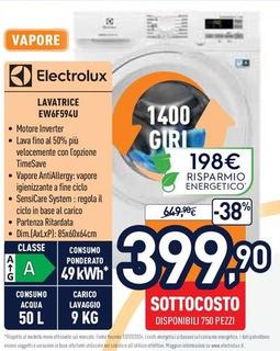 Offerta per Electrolux - EW6F594U Lavatrice Caricamento Frontale 9 Kg 1351 Giri/min Bianco a 399,9€ in Unieuro