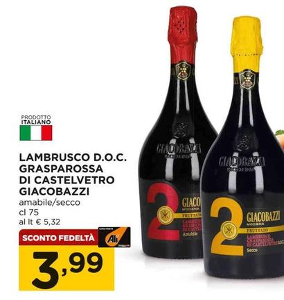 Offerta per Fattorie Giacobazzi - Lambrusco D.O.C. Grasparossa Di Castelvetro a 3,99€ in Alì e Alìper