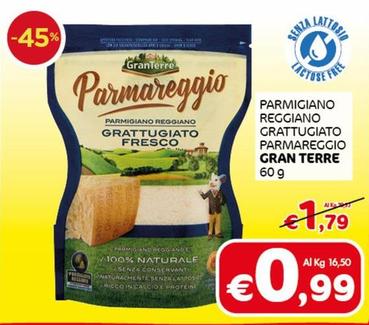 Offerta per GranTerre - Parmigiano Reggiano Grattugiato Parmareggio a 0,99€ in Crai