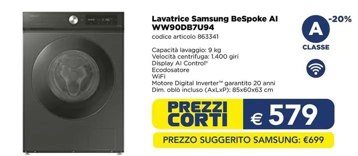 Offerta per Samsung - Lavatrice WW90D87U94 a 579€ in Esselunga